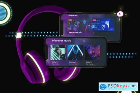 Neon iPhone Music App Mockup