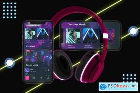 Neon iPhone Music App Mockup