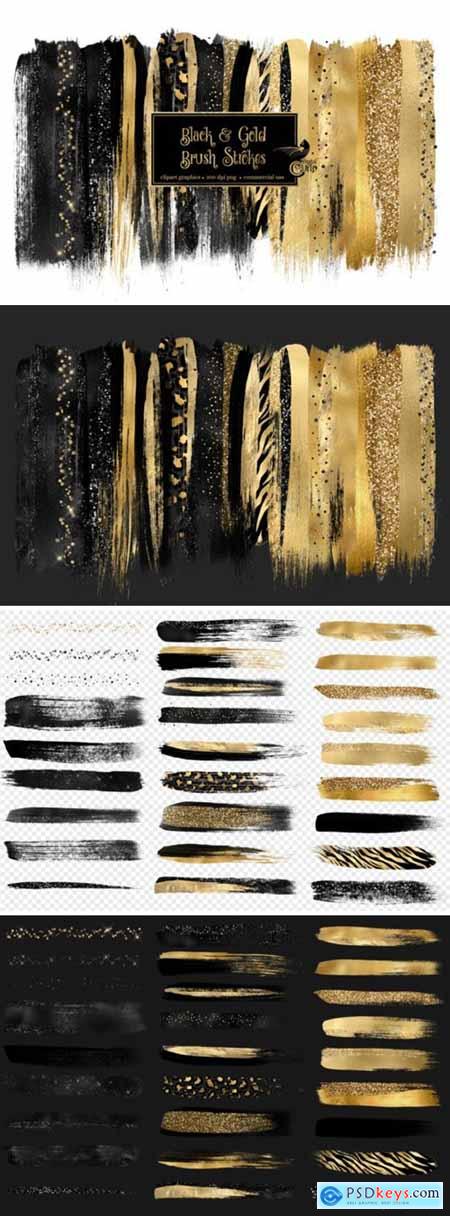 Black and Gold Brush Strokes Clipart 3558786