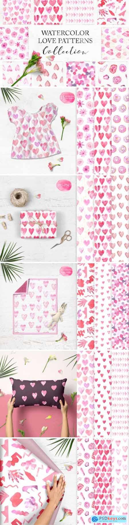 15 Watercolor Love Seamless Patterns 3546394