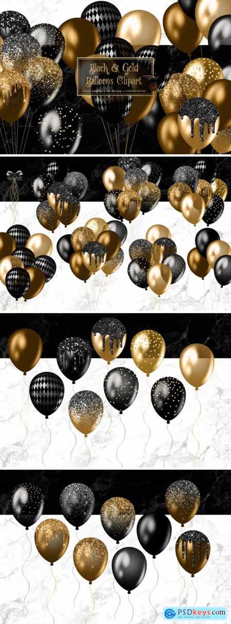Black and Gold Balloons Clipart 3558785
