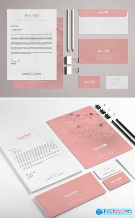 Stationery Set Layout with Pink Accents 329175181