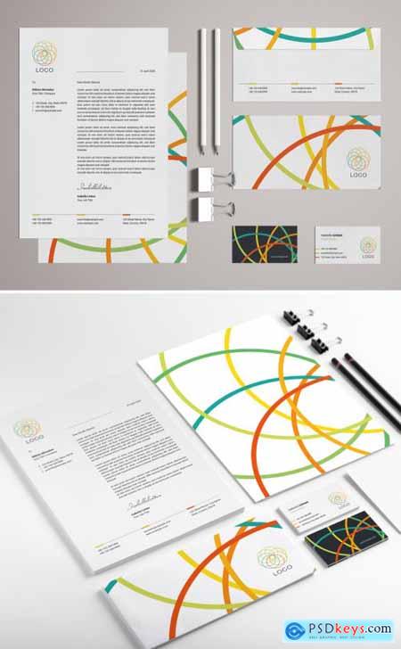 Stationery Set Layout with Colorful Logo Design Elements 329175156