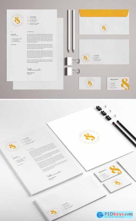 Stationery Set Layout with Yellow Accents 329175194