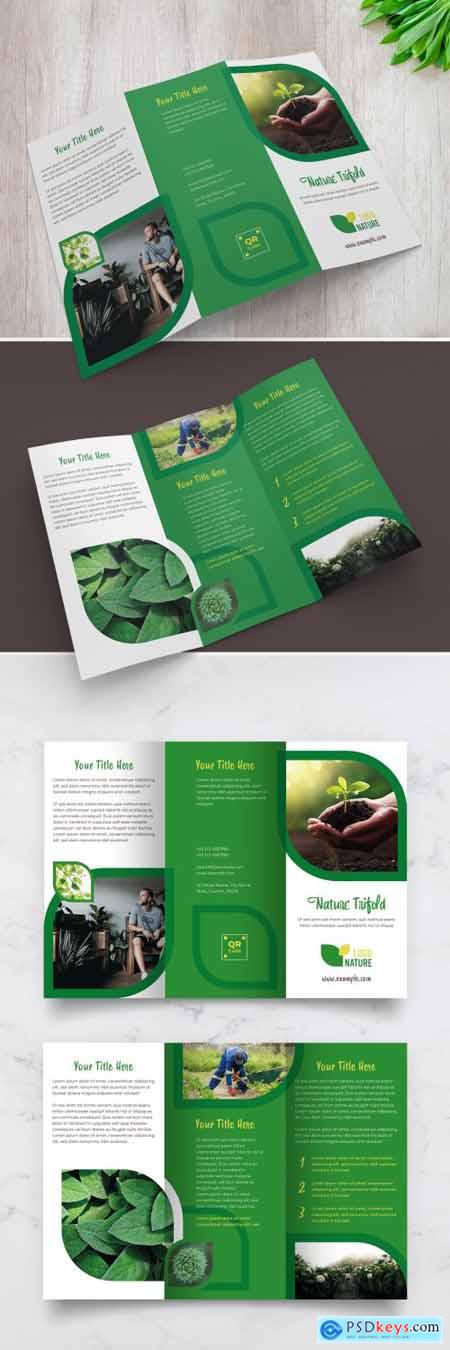 Nature Trifold Brochure Layout with Green Accents 329175245