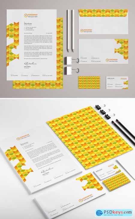 Stationery Set Layout with Colorful Pattern Elements 329175165