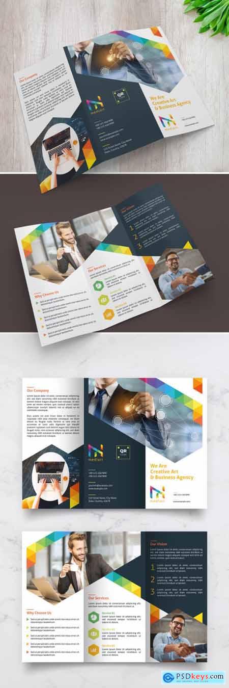 Trifold Brochure Layout with Colorful Design Elements 329175218