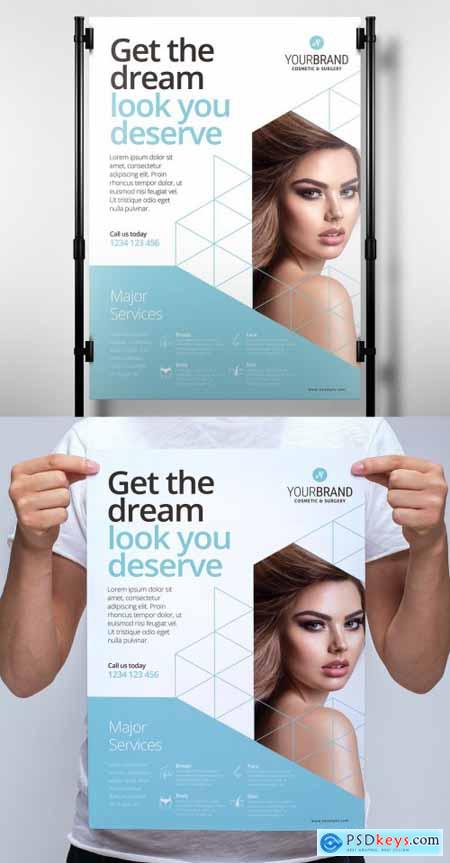 Pale Blue and White Poster Layout with Cosmetic Procedure Illustrations 330835520