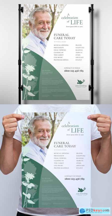 Funeral Service Poster with Green Floral Illustrations 330835559