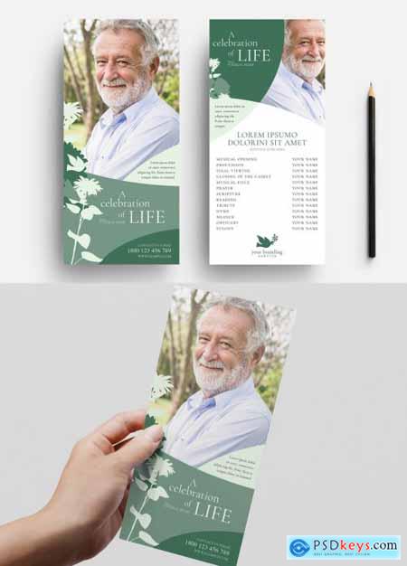 Funeral Service Flyer with Green Floral Illustrations 330835542