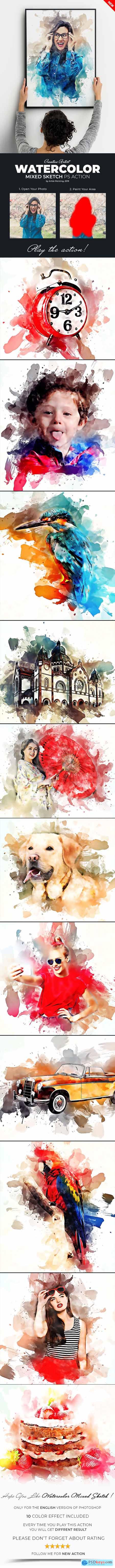 Watercolor Mixed Sketch Photoshop Action 23272022