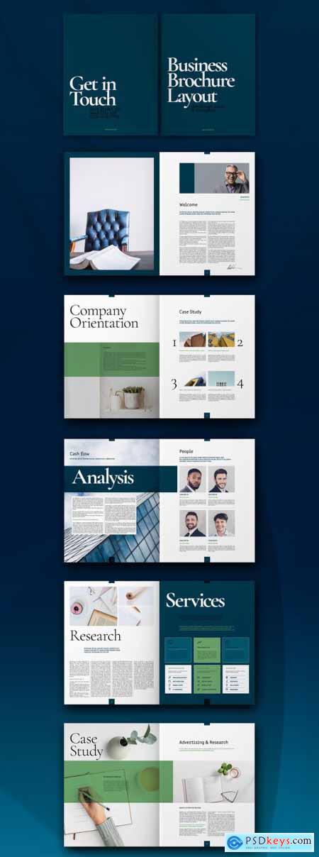 Blue Brochure Layout with Green Overlay Elements 331726439