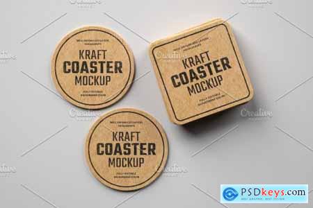 Kraft Beverage Coaster Mockup 4751788