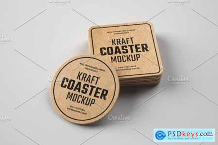 Kraft Beverage Coaster Mockup 4751788