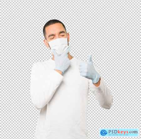 Coronavirus young man doing concepts and wearing mask and protective gloves