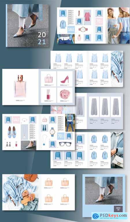 Square Product Catalog Layout with Gray and Blue Accents 333232395