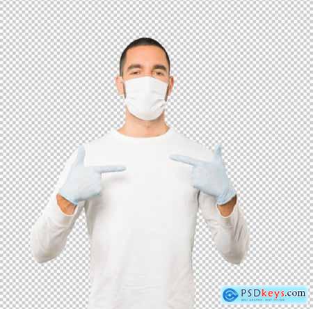 Coronavirus young man doing concepts and wearing mask and protective gloves