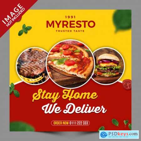 Stay home we deliver food, social media post psd template