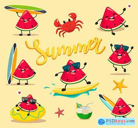 Funny Cute Summer Watermelons Cartoon Style Kawaii