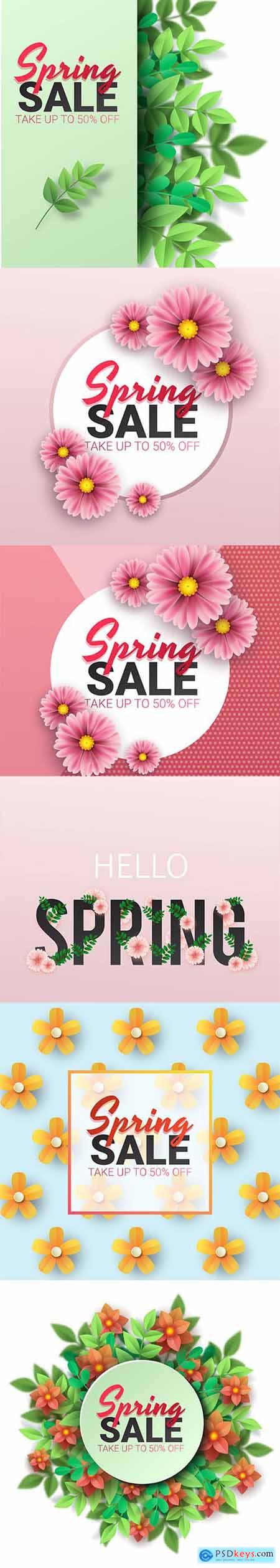 Spring Sale Floral Banner Vector Collection