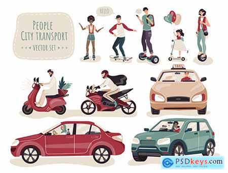 People City Transport Set Cartoon Characters Illustration