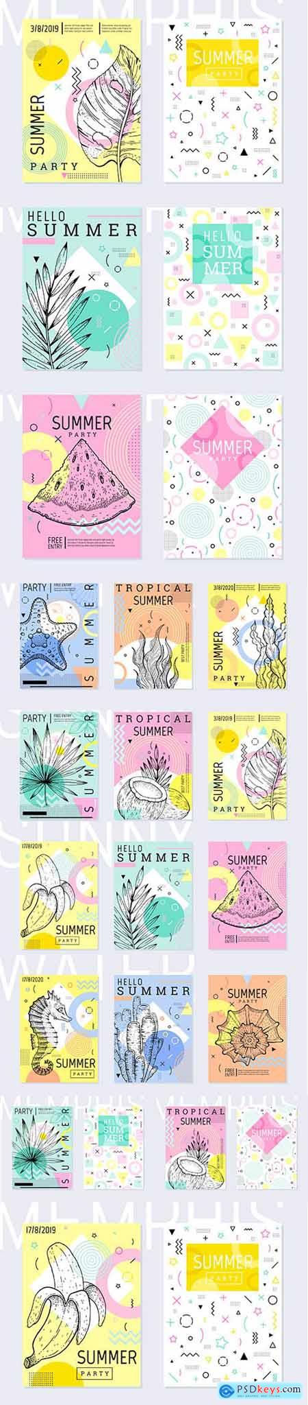 Summer Party Poster Set Geometric Memphis Style