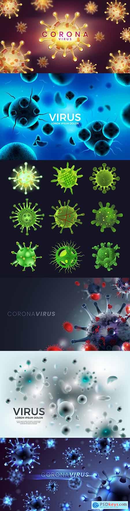 Coronavirus realistic background with bacteria