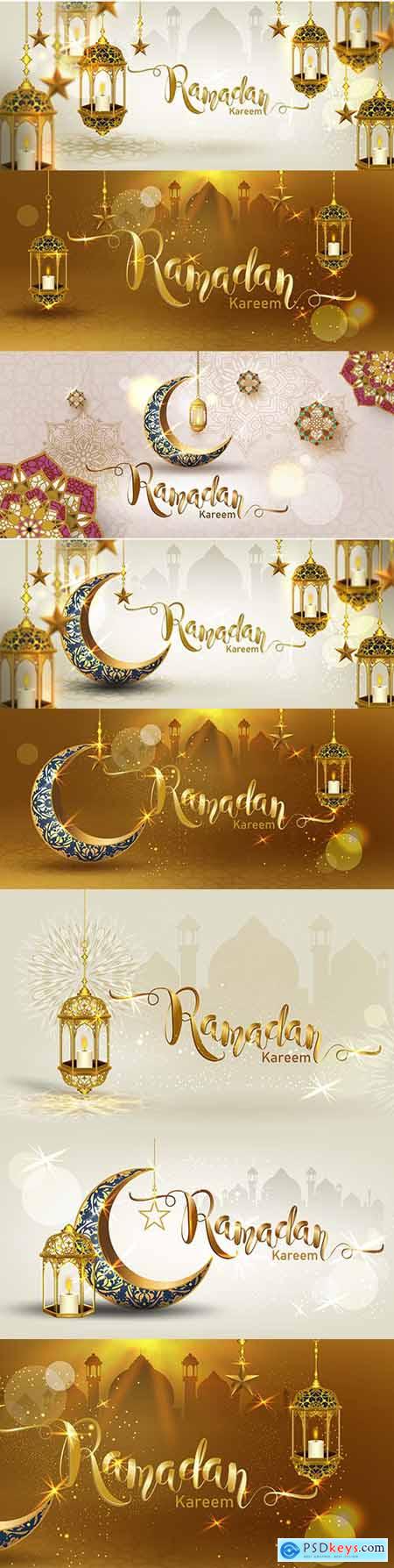 Ramadan Kareem with golden crescent Islamic decorative template