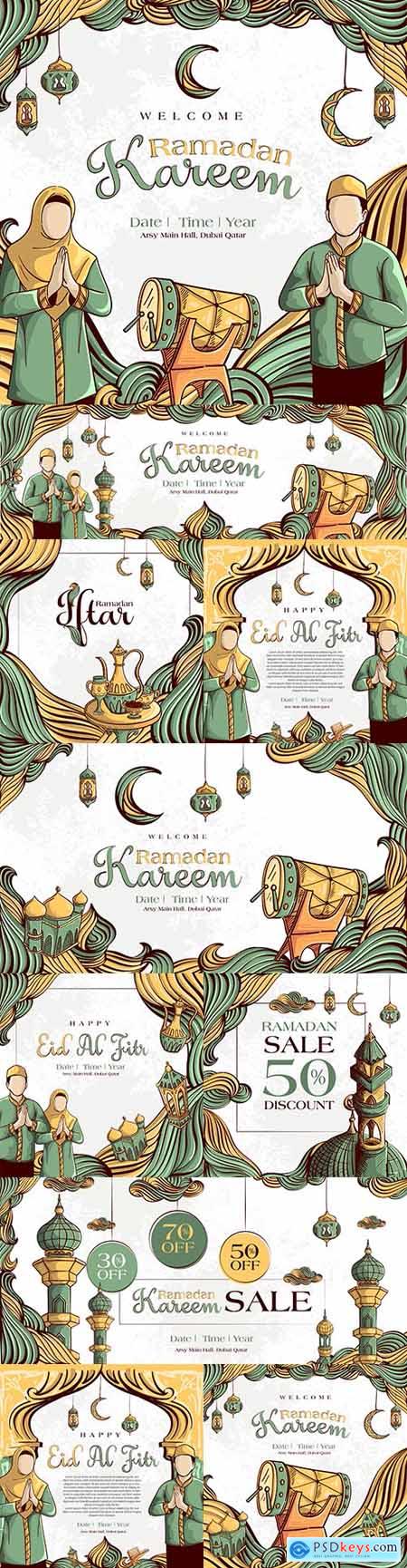 Ramadan Kareem painted Islamic illustration ornament grunge