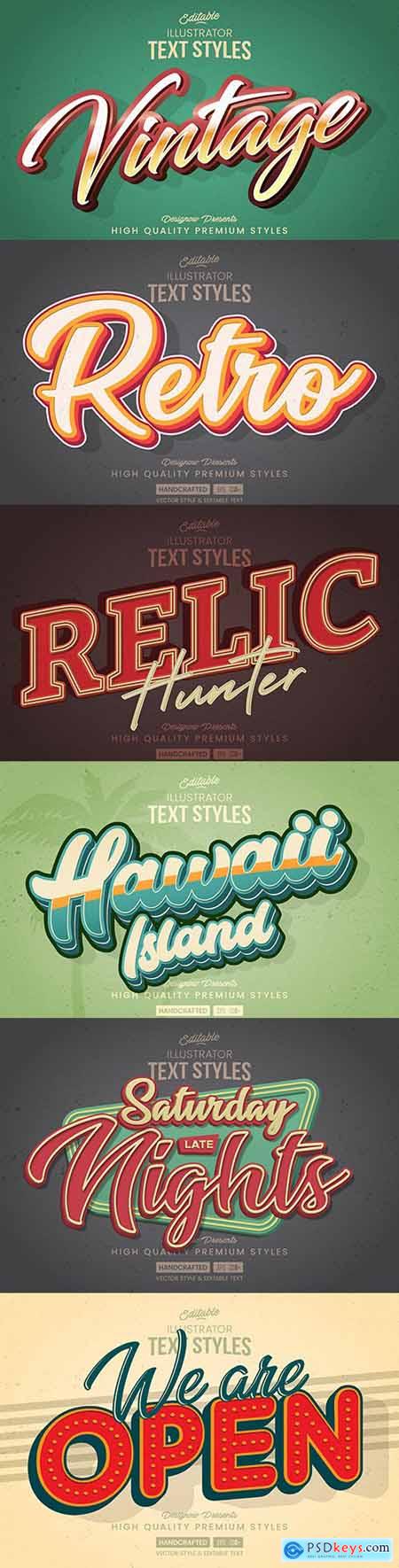 Editable retro font effect text collection illustration design