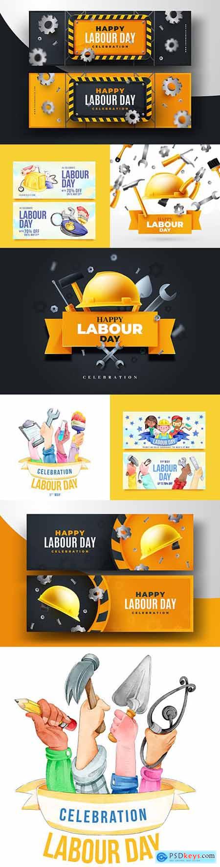 Happy Labor Day design banter realistic illustrations 3