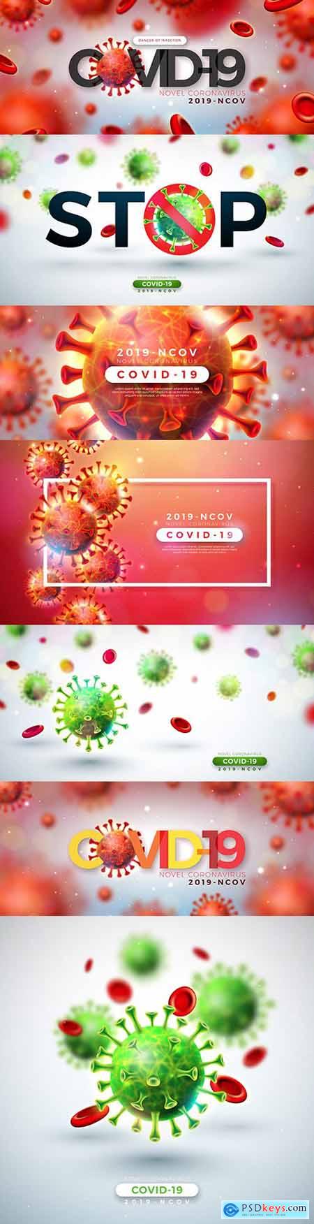Covid-19 coronavirus with falling viruses and cells