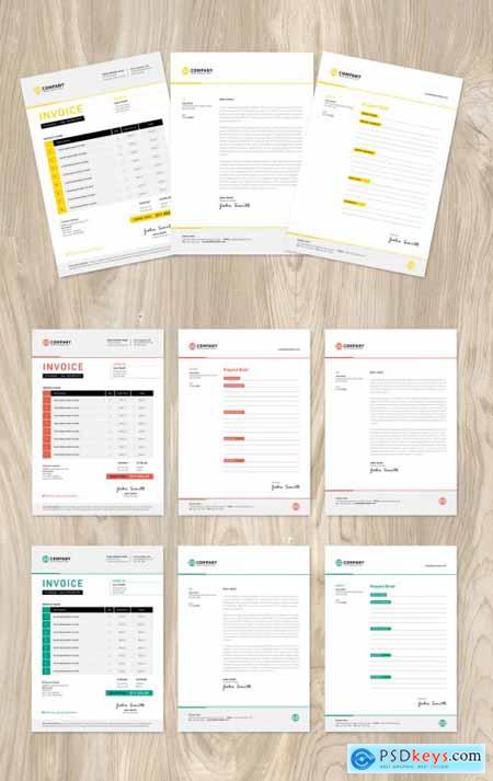 Client Invoice, Letter and Project Brief Layout with Various Color Options 335353508