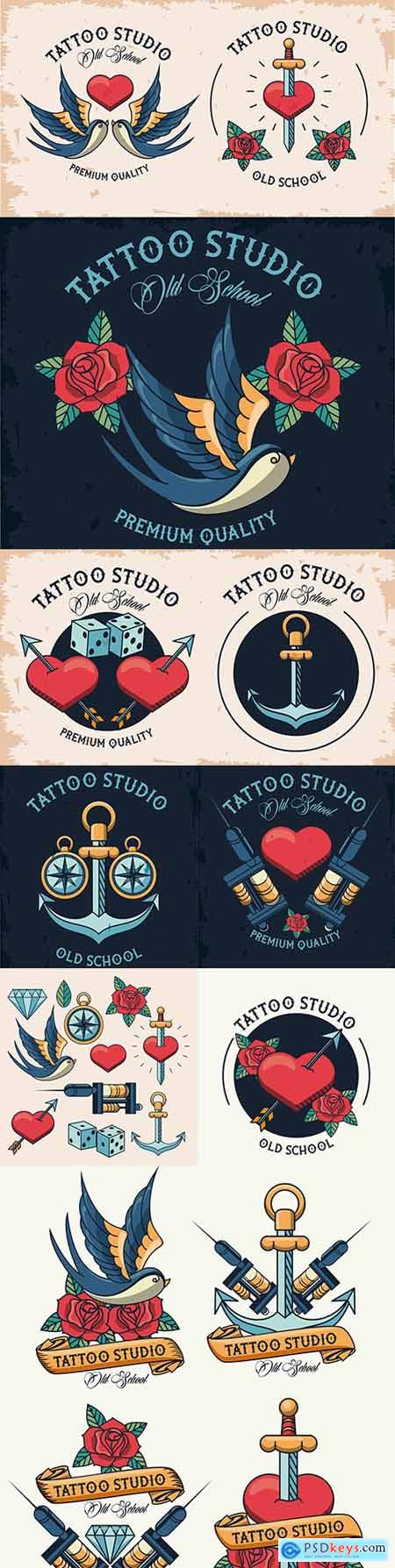Studio tattoo set design elements and logo