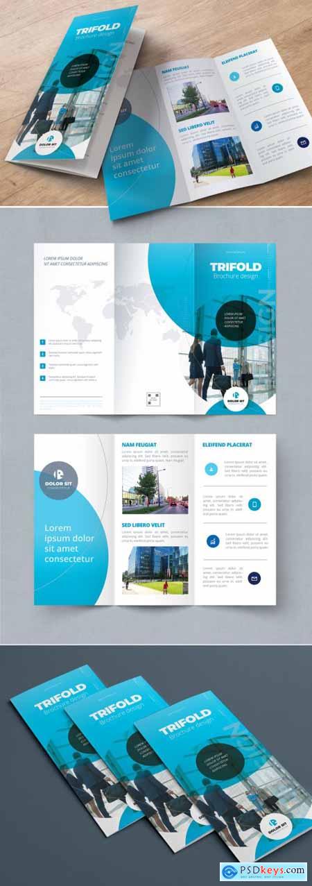 Blue Gradient Trifold Brochure Layout with Abstract Circles 334853143