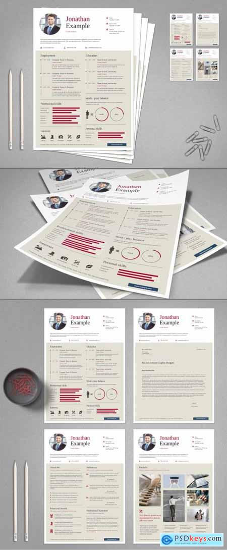 Beige and White Resume Layout with Red Accents 336176304