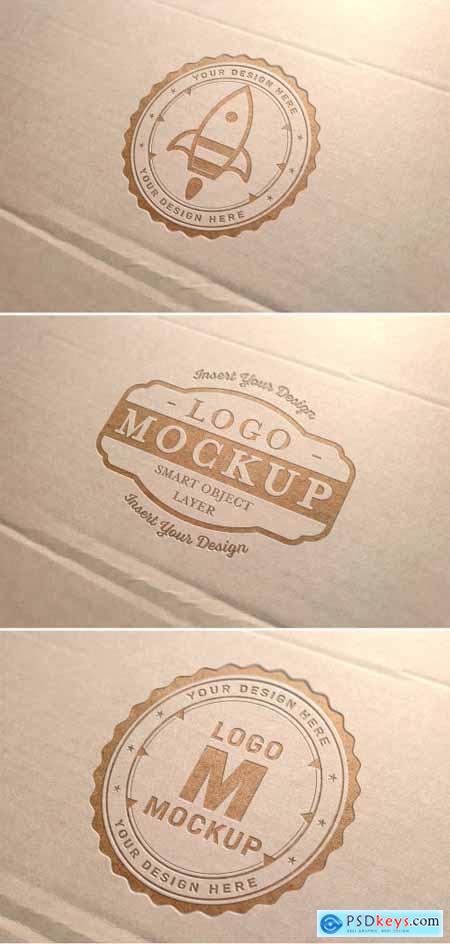 Debossed Logo on Cardboard Texture Mockup 336442198