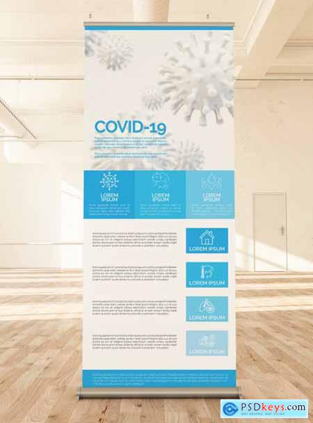 Blue and White Roll-Up Banner with COVID-19 332448599