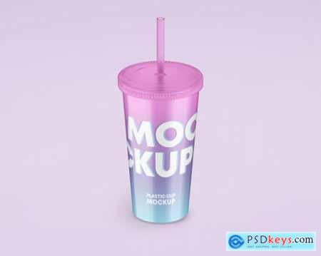 Plastic cup with straw