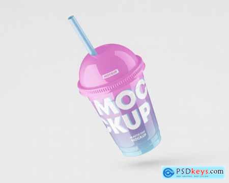 Plastic cup with straw
