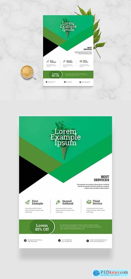 Business Flyer Layout with Green Geometric Elements 333287436