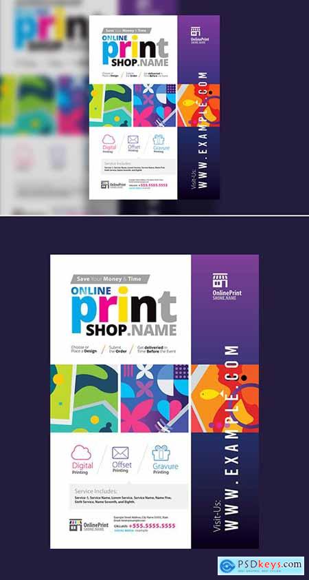 Print Shop Poster Layout with Colorful Graphics 302490850