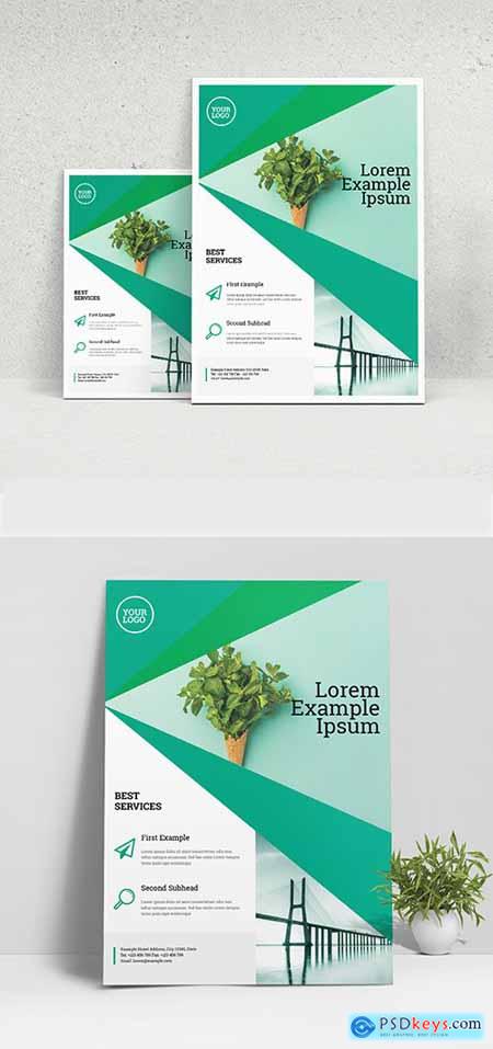 Business Flyer Layout with Green Geometric Elements 333287450