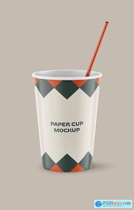 Realistic Paper Cup with Straw Mockup 334547815