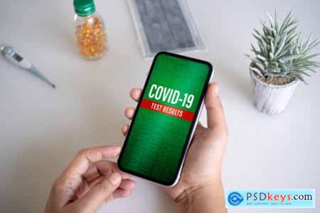Mockup mobile phone with laptop for covid 19