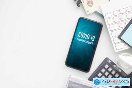Mockup mobile phone with laptop for covid 19