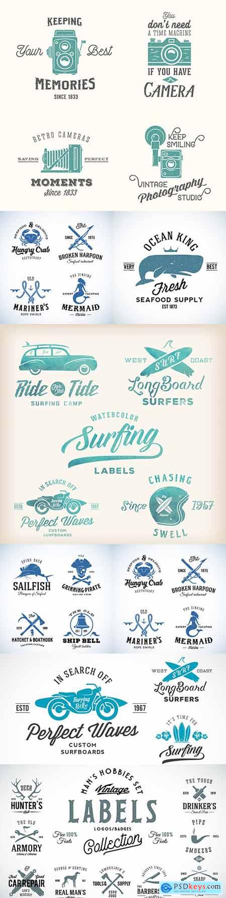 Vintage logo and template with retro typography men s hobbies