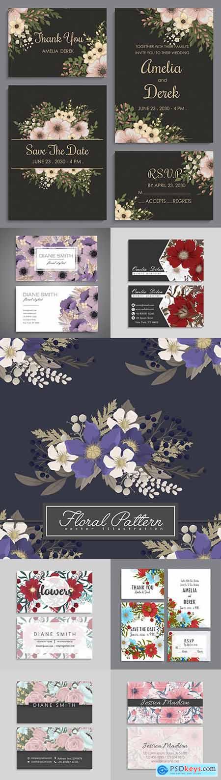 Business card and floral decorative background 2