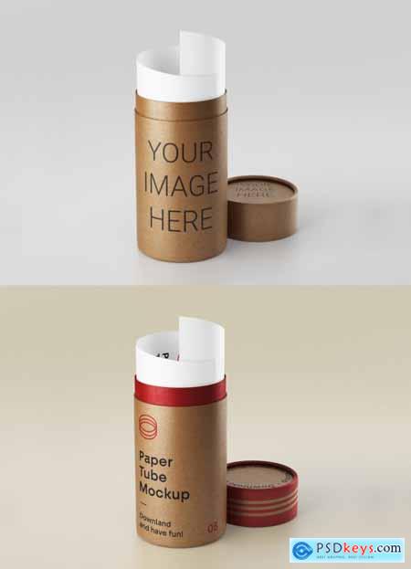 Open Kraft Tube Mockup with Paper 337074477