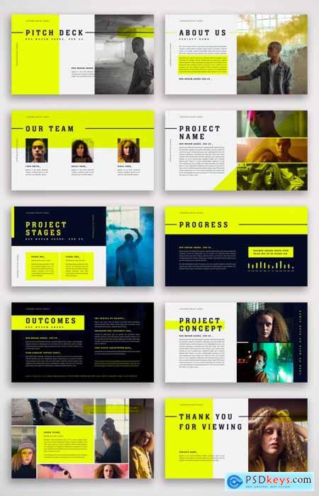 Pitch Deck Layout with Fluorescent Yellow Accents 337465677